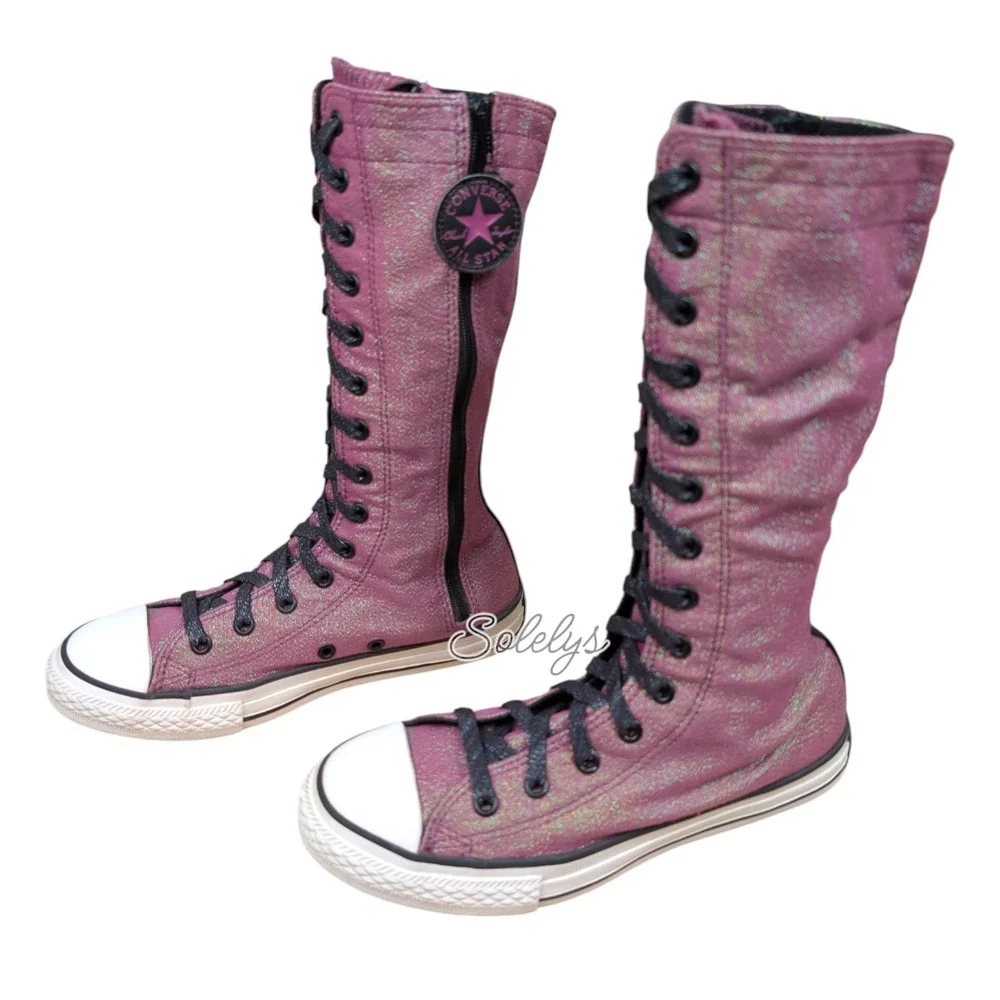 Converse 2012 XHI Extra Calf Knee Hi Purple Sparkle Sneaker Boot Youth Juniors 3